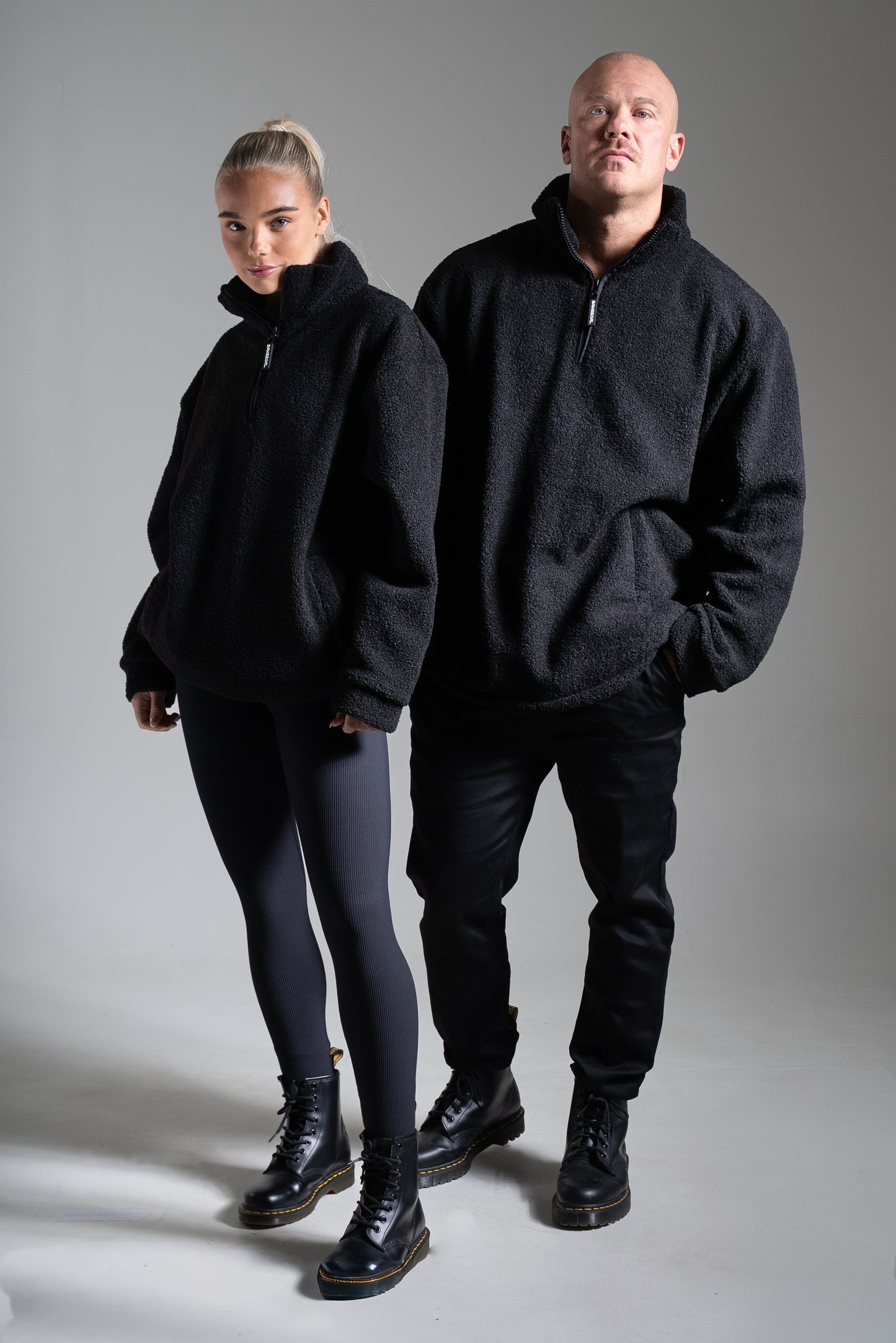 Oversize half zip teddy musta