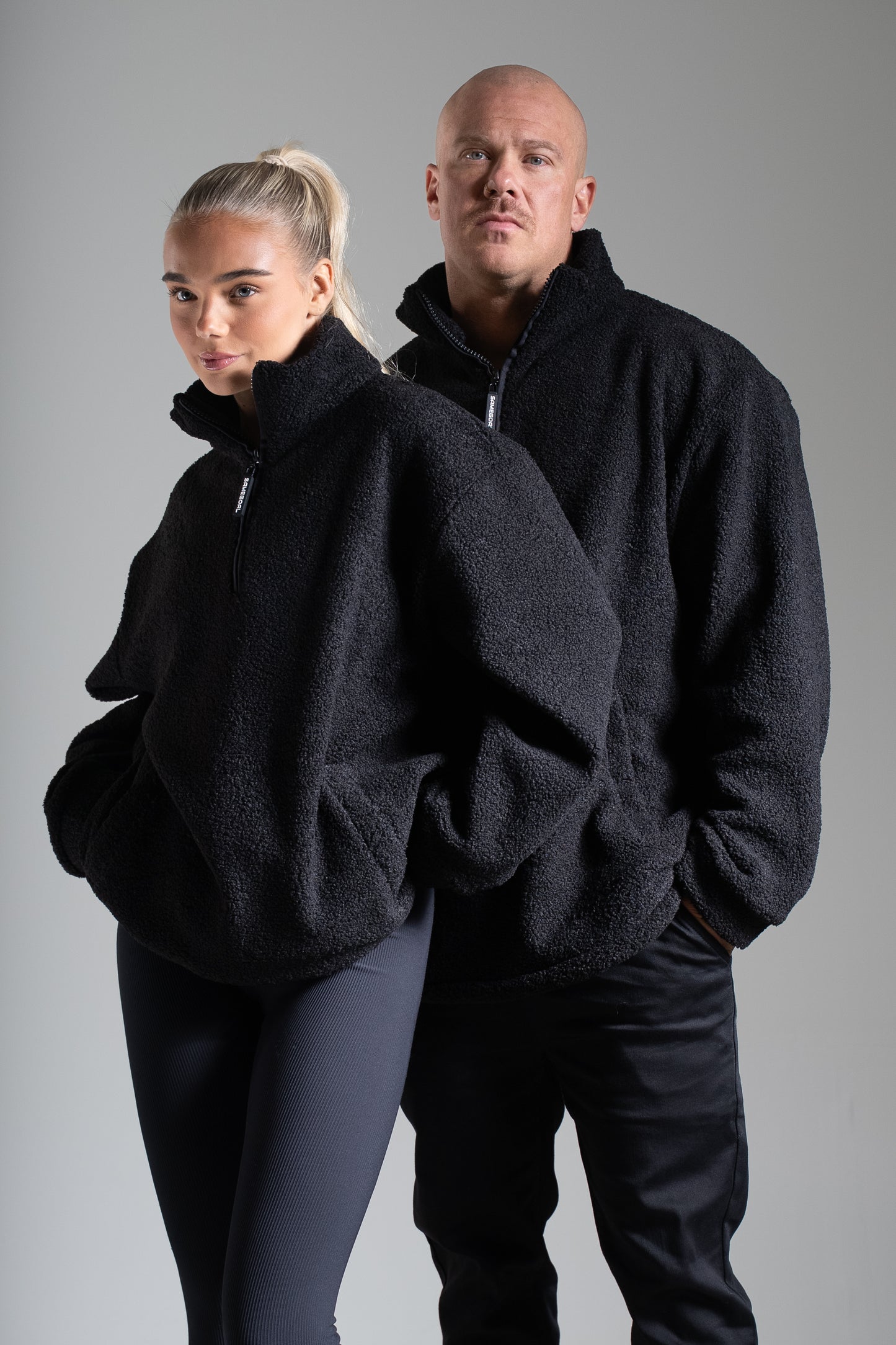 Oversize half zip teddy musta