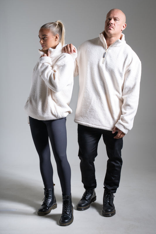 Oversize half zip teddy valkoinen