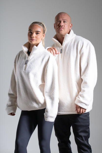 Oversize half zip teddy valkoinen