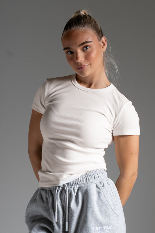 Ribbi t-paita luonnonvalkoinen