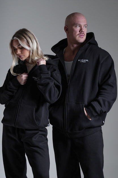 Heavy oversize vetoketjuhuppari musta